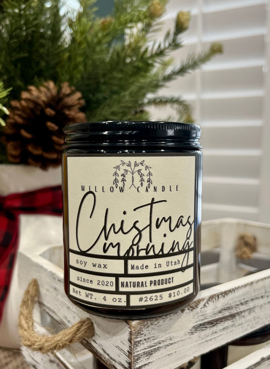8 oz Christmas morning soy wax candle with wood wick