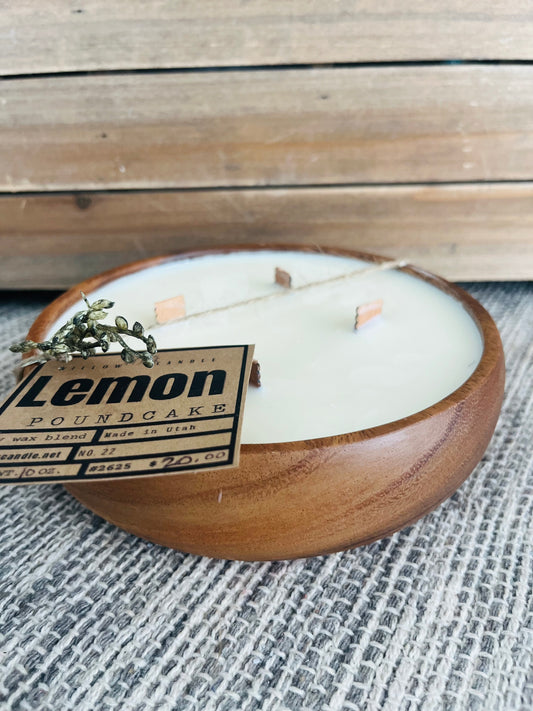 4 wick wood bowl, Lemon Poundcake. Soy wax